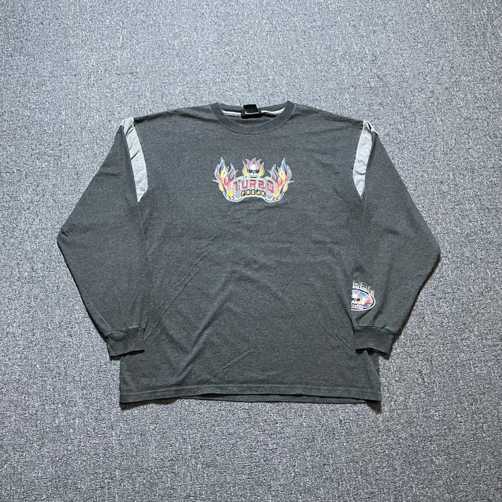 Vintage No Boundaries Long Sleeve Shirt Large Gray Turbo Freak Skull Y2K Skater